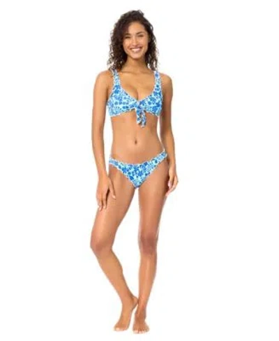 Raisins Womens Eli Printed Swim Bikini Top Lettuce Trim Waistband Swim Bottoms In Blue