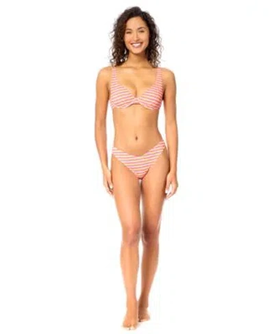 Raisins Womens Full Moon Stripe Swim Bikini Top Oahu Stripe Swim Bottoms In Pink