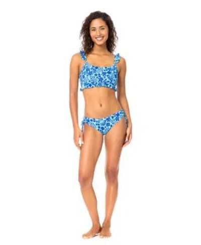 Raisins Womens Lily Scoop Neck Printed Swim Bikini Top Luna Side Tie Swim Bottoms In Blue
