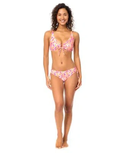 Raisins Womens West Side V Neck Swim Bikini Top Luna Printed Swim Bottoms In Pink