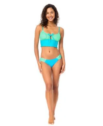 Raisins Womens Wildflower Scoop Neck Swim Bikini Top Sunday Ruched Waist Swim Bottoms In Blue