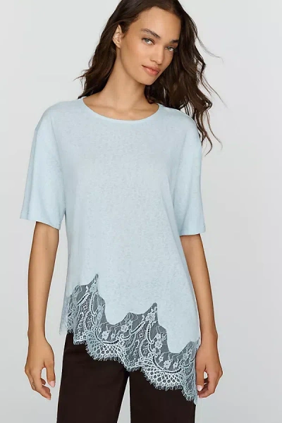 Raisonnel 100% Cotton Asymmetric Lace Tee In Blue