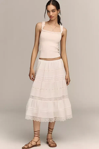Raisonnel Cotton Tiered Lace Midi Skirt In White