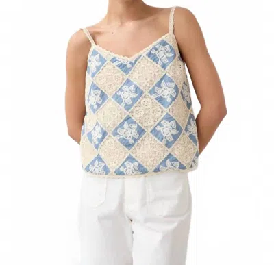 Raisonnel Crochet Patchwork Cami Top In Natural Chambray In Multi