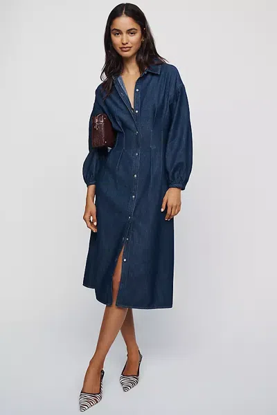 Raisonnel Denim Smocked Midi Dress In Medium Wash