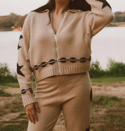 Raisonnel East Coast Nights Zip Up Sweater In Beige In Sand