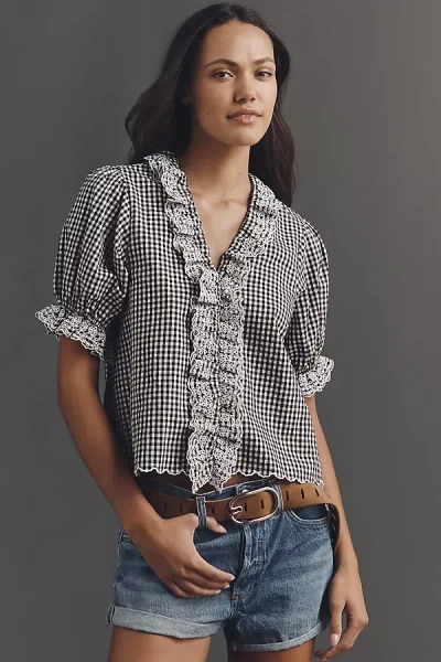 Raisonnel Gingham Lace Ruffle Top In Black
