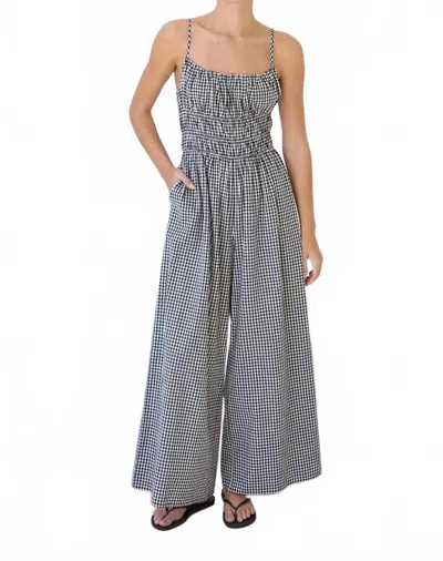 Raisonnel Gingham Ruched Jumpsuit In Black
