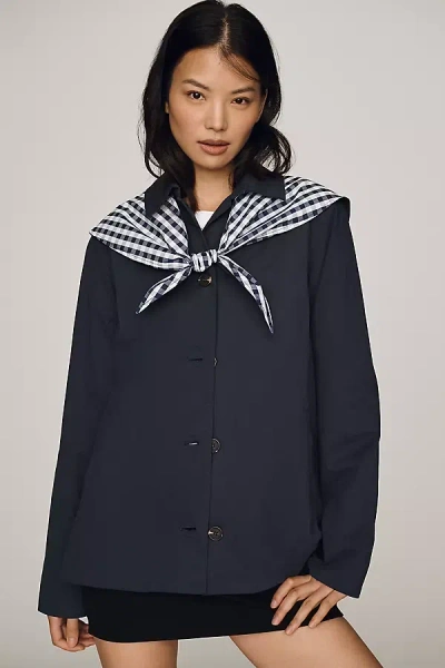 Raisonnel Gingham Trench Jacket In Blue