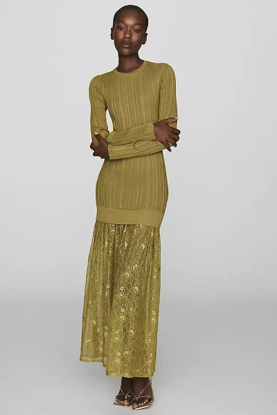 Raisonnel Lace Hem Knit Maxi Dress In Green