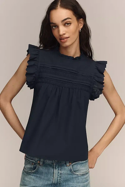 Raisonnel Lace Panel Blouse In Blue