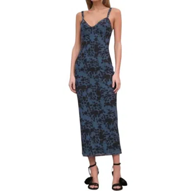Raisonnel Mesh Flower Print Dress In Mute Blue In Multi
