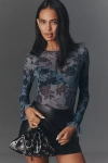 Raisonnel Midnight Bloom Mesh Bodysuit In Blue
