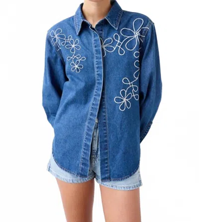 Raisonnel Paisley Denim Shacket In Medium Wash In Blue