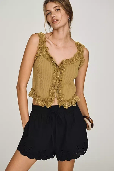 Raisonnel Scalloped Eyelet Shorts In Black