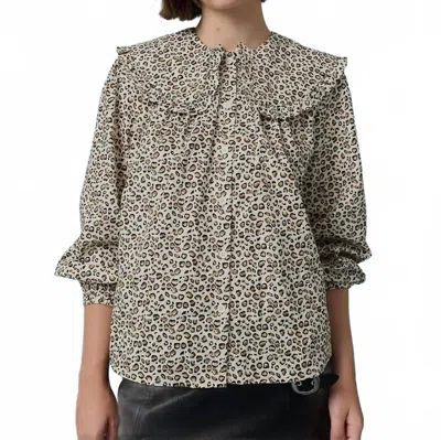 Raisonnel Sisa Leopard Collared Top In Beige Mutli In Gray