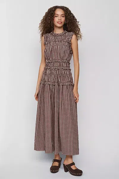Raisonnel Sleeveless Smocked Maxi Dress In Brown