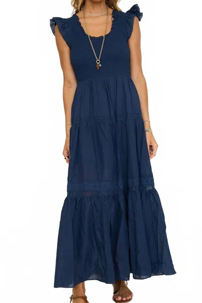 Raisonnel Smocked Bodice Tiered Dress In Navy In Blue