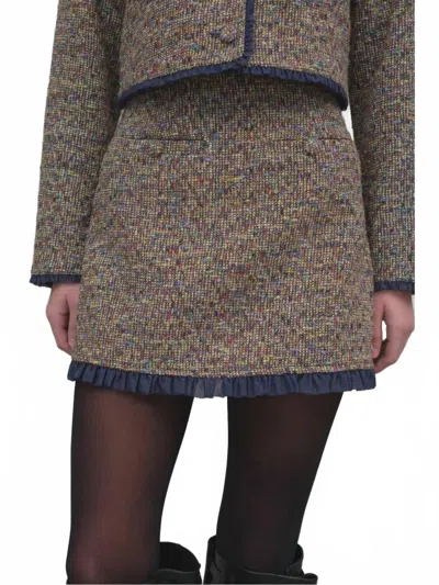 Raisonnel Tweed Mini Skirt With Organza In Multi In Red