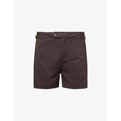 Raith Mens Block Prt Brw/l Brw Silus Tailored Waist-adjuster Swim Shorts In Brown