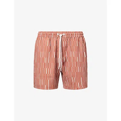 Raith Mens Block Prt Rust/ecru Chalco Elasticated-waist Swim Shorts Xl In Multi