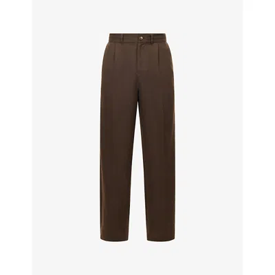 Raith Mens Brown Helio Pleated Relaxed-fit Woven Trousers
