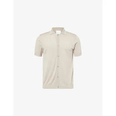 Raith Mens Cream Pedro Button-up Knitted Polo Shirt In White