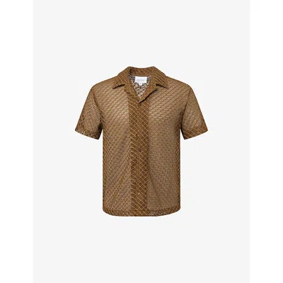 Raith Mens Khaki Marcelo Short-sleeve Lace Cotton Shirt Xl In Brown