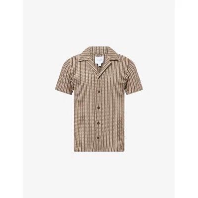 Raith Mens Khaki/sand Salvador Camp-collar Knit-cotton Shirt Xxl In Brown