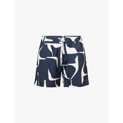 Raith Mens Mas Print Nvy/ecru Massira Elasticated-waist Swim Shorts In Blue