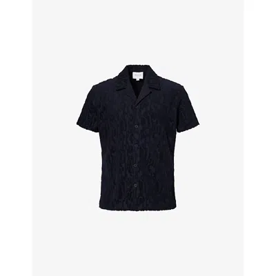 Raith Mens Navy Fausto Flocked Cotton-blend Top In Blue