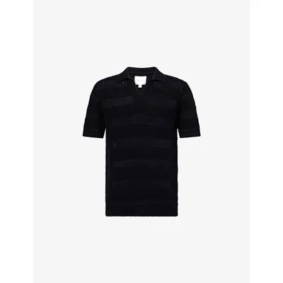 Raith Mens Navy Frattina Crochet Cotton-knit Polo Top In Multi