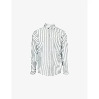Raith Mens Green/ecru Abilo Striped Woven Shirt Xl In White