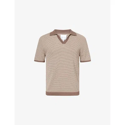 Raith Mens Brown/beige Antonio Striped Knit Polo Shirt Xl
