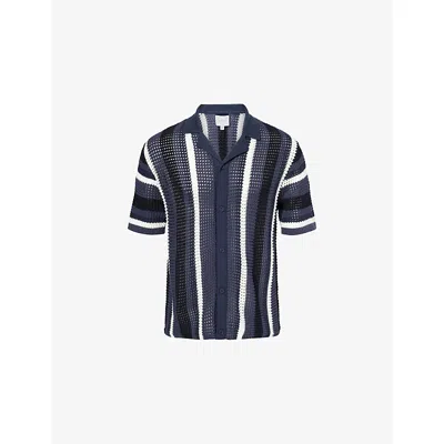 Raith Mens Navy Stripe Della Graphic Cotton-crochet Shirt In Blue