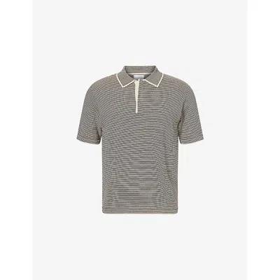 Raith Mens Beige/black Felipe Striped Knit Polo Shirt Xl In Gray