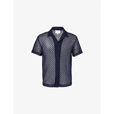 Raith Mens Navy Marcelo Open-knit Cotton Shirt In Black