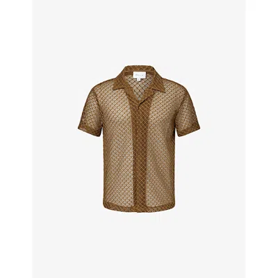 Raith Mens Brown Marcos Open-knit Cotton Shirt