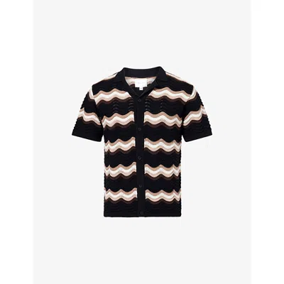 Raith Mens Black / Brown / Ecru Primavera Wavy Crochet Cotton-knit Shirt In Multi