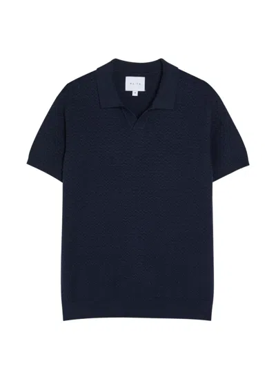 Raith Textured-knit V-neck Polo Shirt In Black