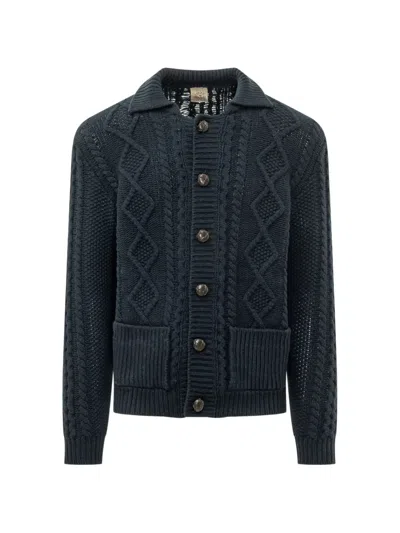Rakkì Aran Cable-knit Cardigan In Gray
