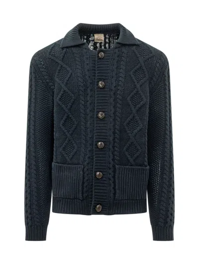 Rakkì Rakki Aran Polo Cardigan In Blu Notte