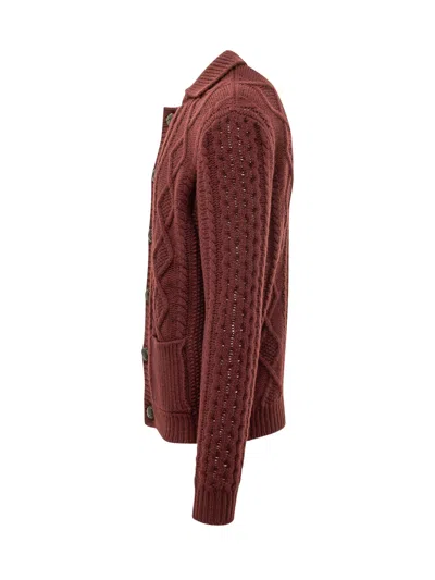 Rakkì Rakki Aran Polo Cardigan In Prugna