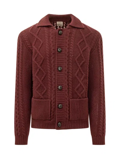 Rakkì Rakki Aran Polo Cardigan In Prugna