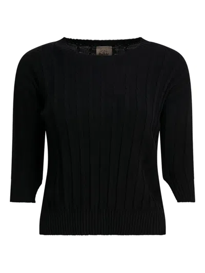 Rakkì Cable-knit Half-sleeve Sweater In Black