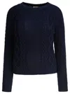 Rakki' Cable Knit Sweater In Merino Wool In Blue