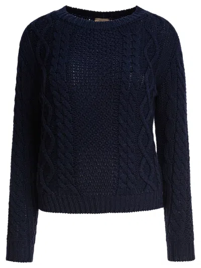 Rakki' Cable Knit Sweater In Merino Wool In Blue