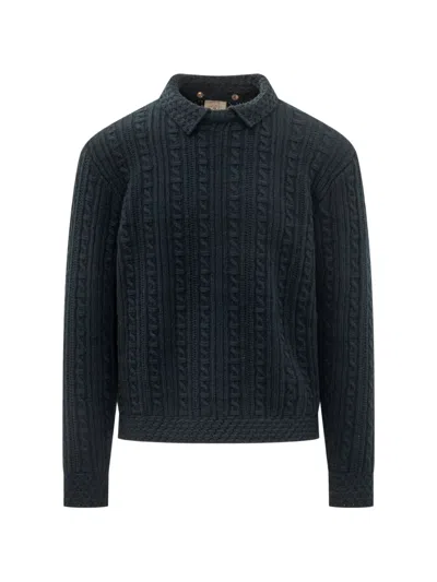 Rakkì Cable-knit Polo-collar Sweater In Blue