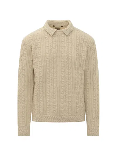 Rakkì Cable-knit Polo-collar Sweater In Neutral