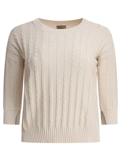 Rakki' Classic Cable Knit Cotton Sweater In Neutral
